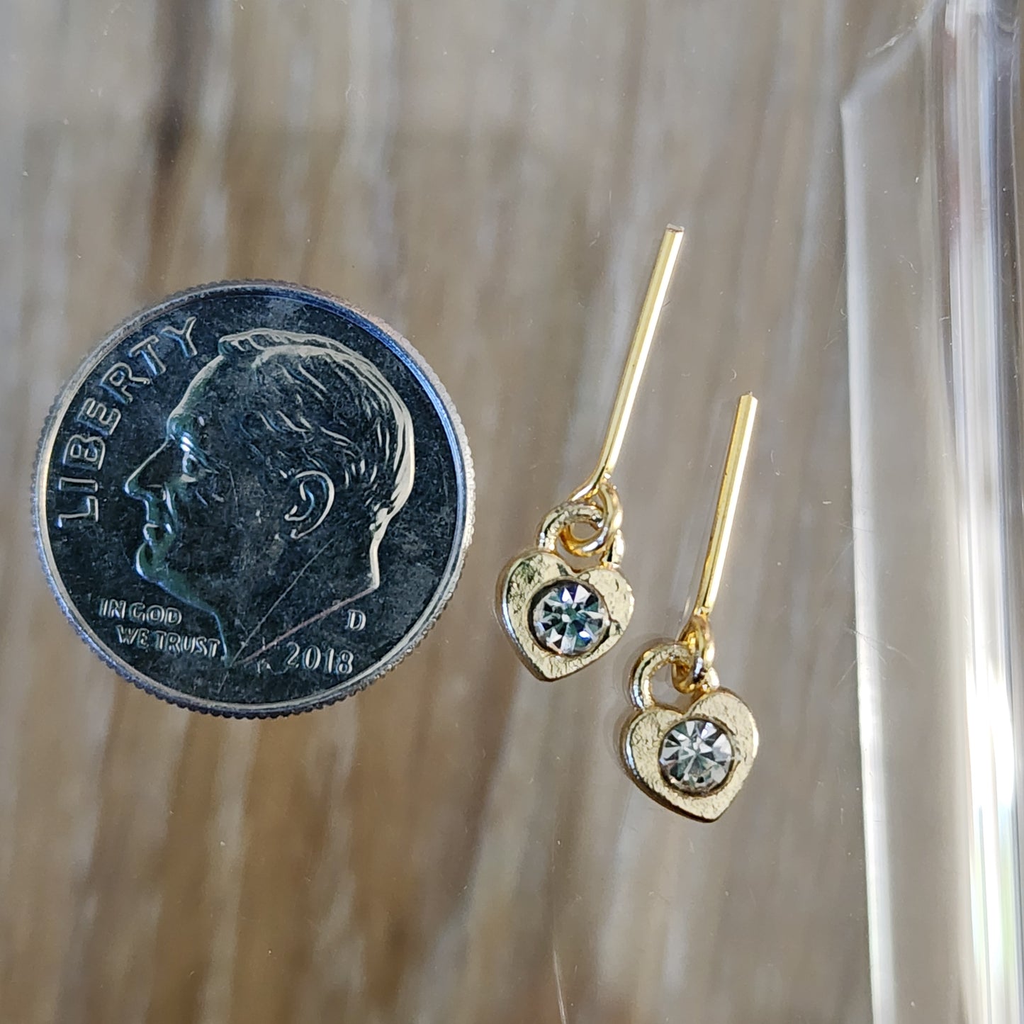Rhinestone Gold Heart Drop Earrings