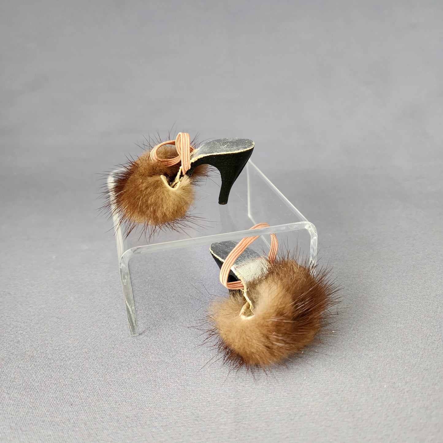 MINK FUR trimmed mules, RARE