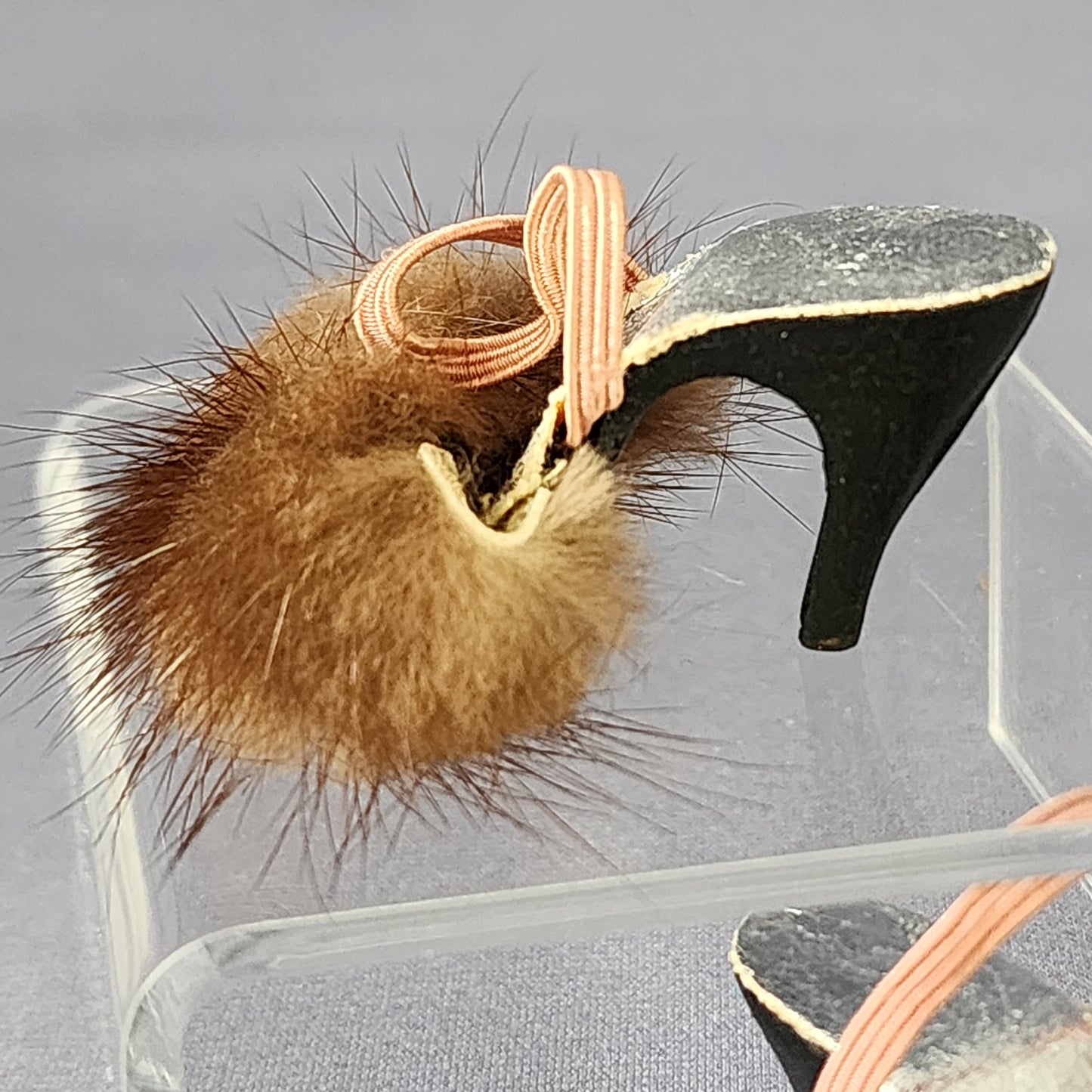 MINK FUR trimmed mules, RARE