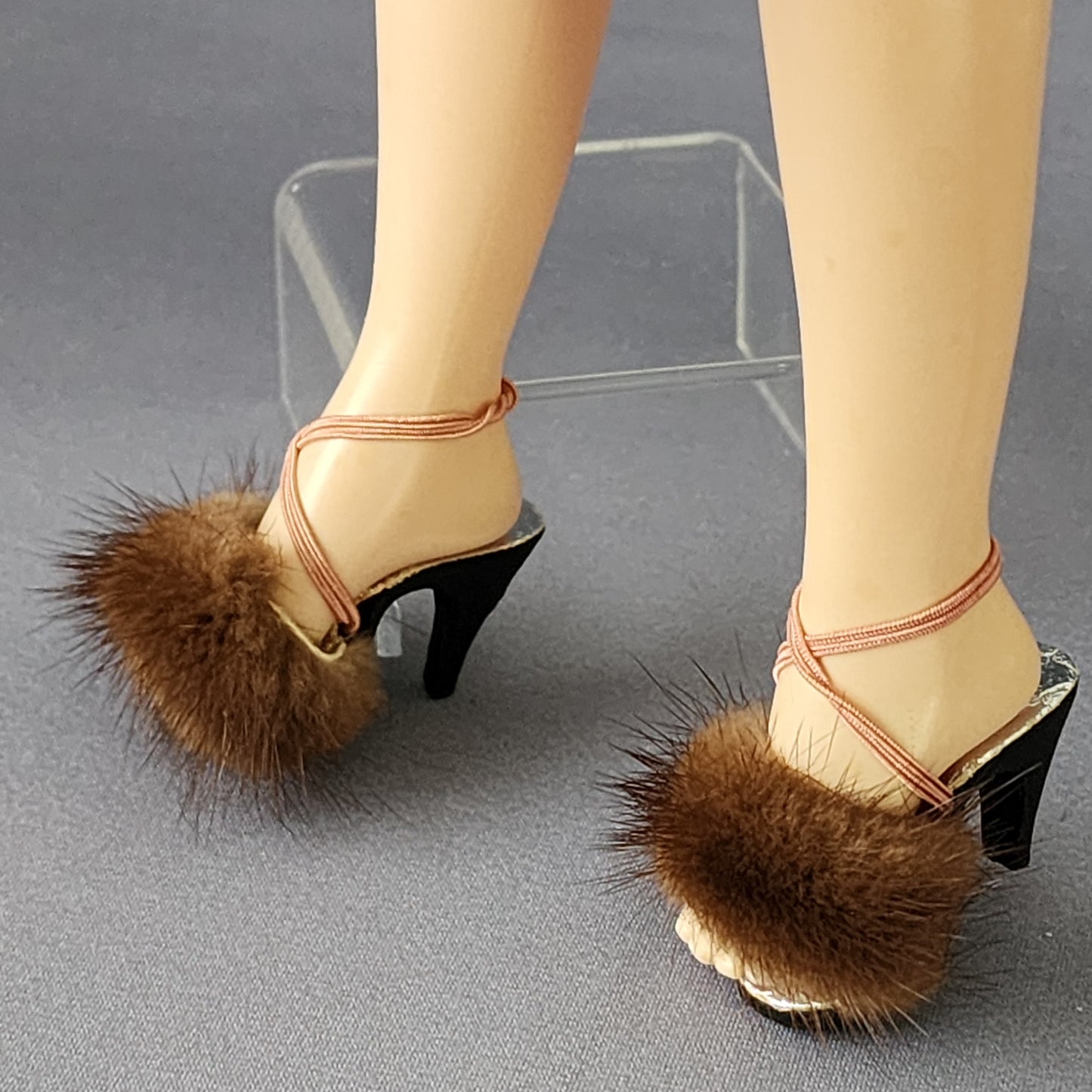 MINK FUR trimmed mules, RARE