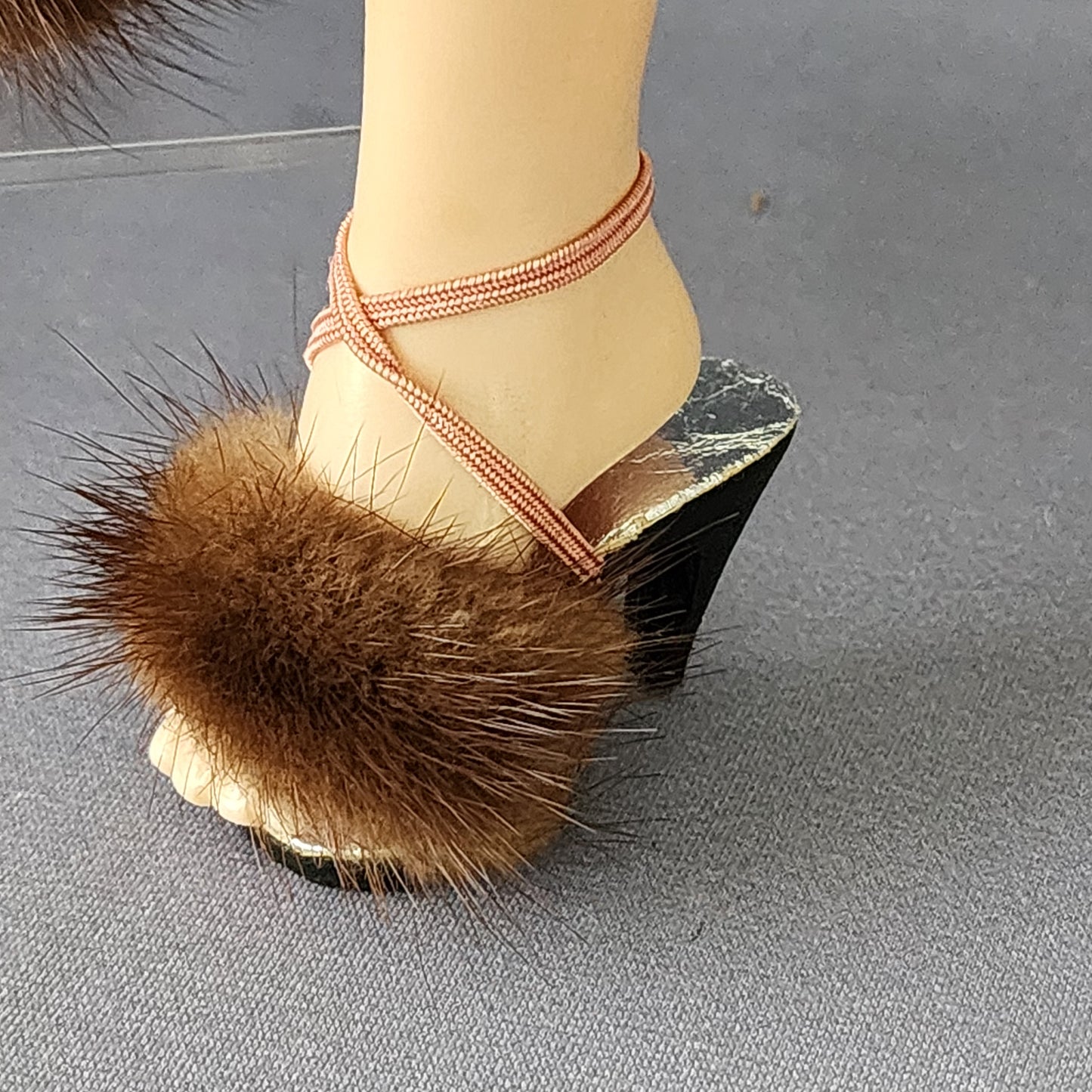 MINK FUR trimmed mules, RARE