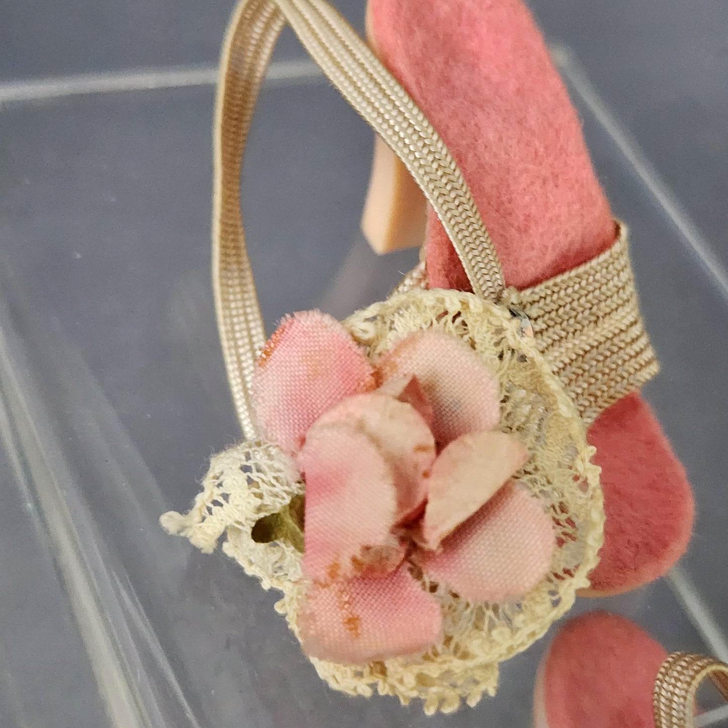 Pink mules, stretched elastic